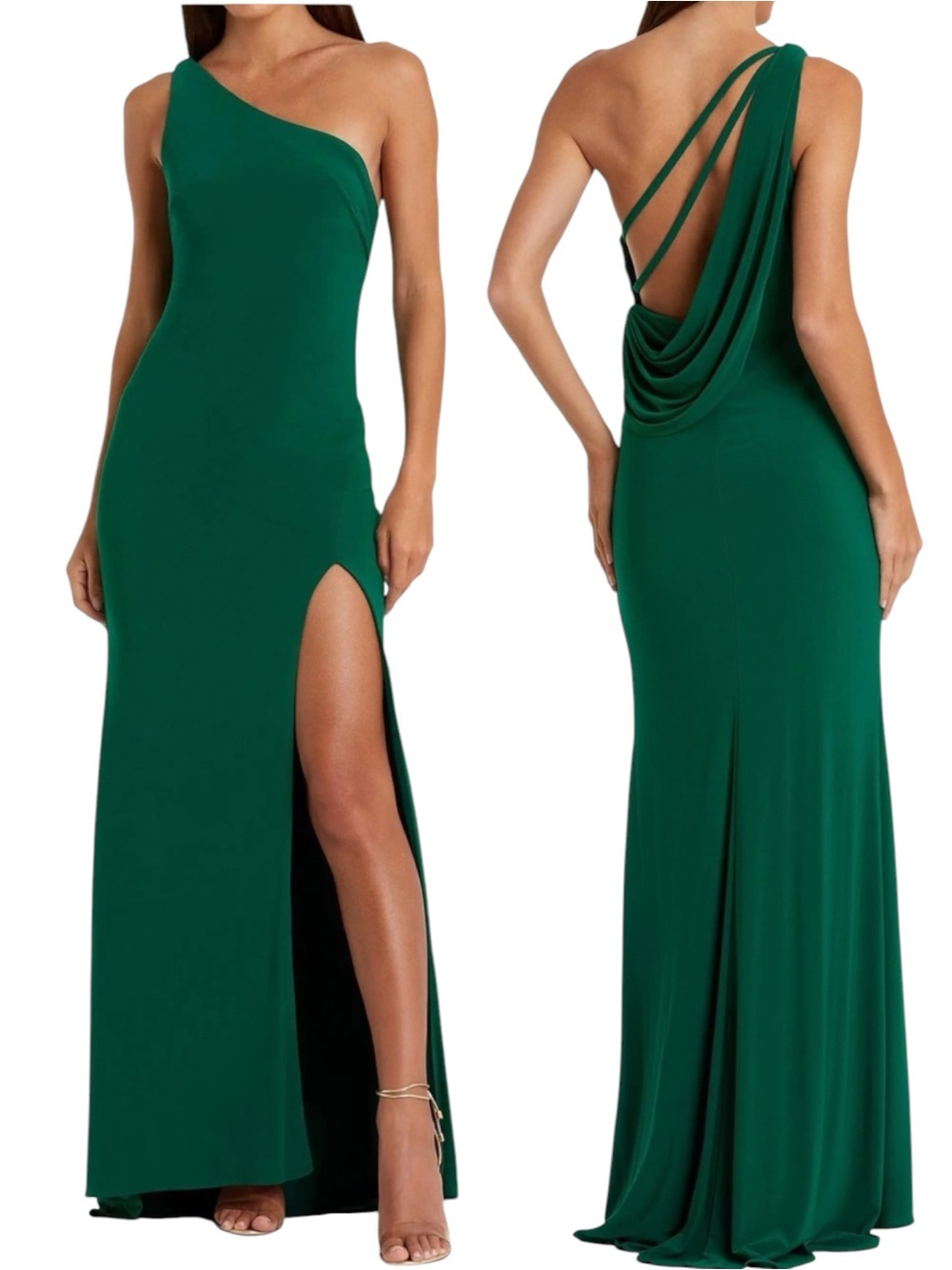 Ieena Mac Duggal One Shoulder Jersey Draped Open Back Gown Emerald Green Size 10